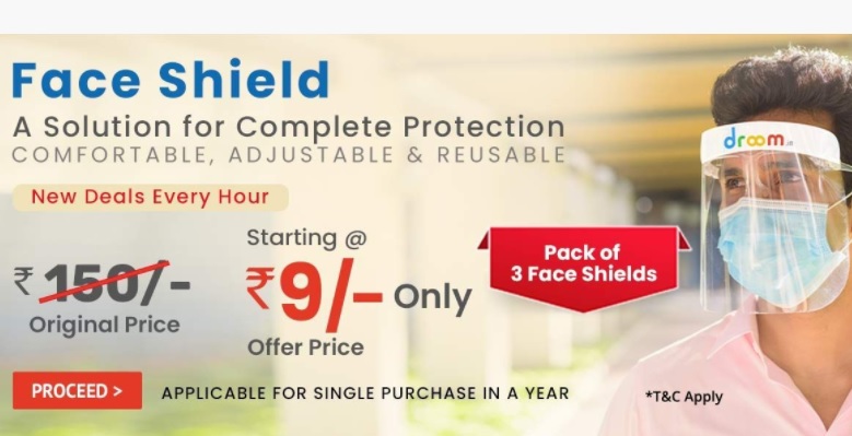 India Desire : Droom Face Shield Sale: Get Pack Of 3 Face Shield At Rs 9 On 26th May 2021 [10AM To 6PM Every Hour]